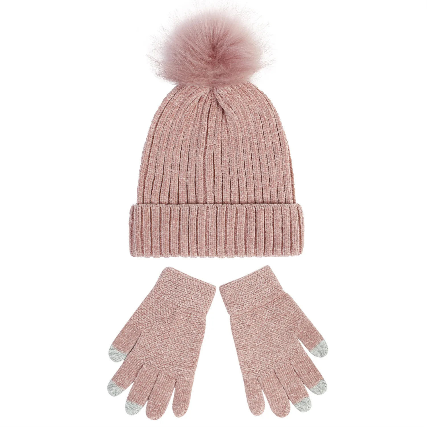 new women's chenille knitted woolen hat gloves 2piece suit European American women's autumn winter warm beanie cap S114