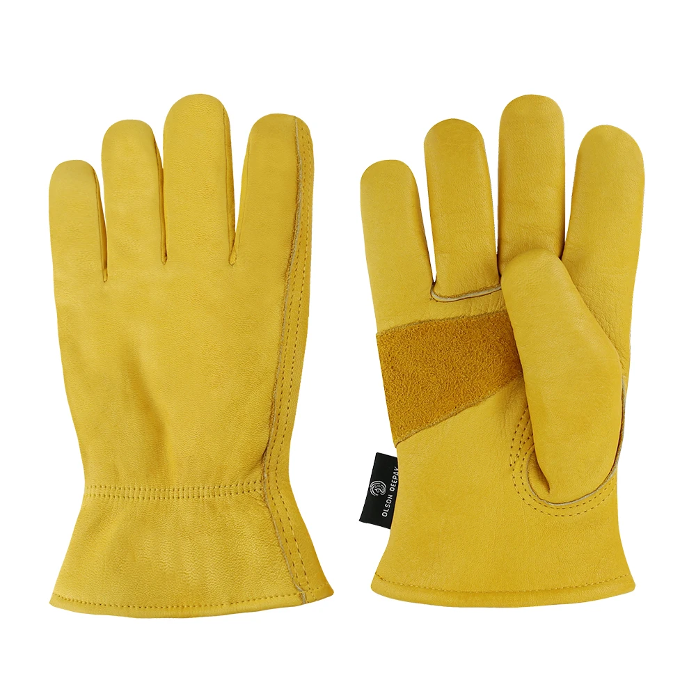 Guantes Térmicos de trabajo para hombres y mujeres, guantes de trabajo forrados de lana de motocicleta, cuero de vaca, invierno, frío, OLSON DEEPAK