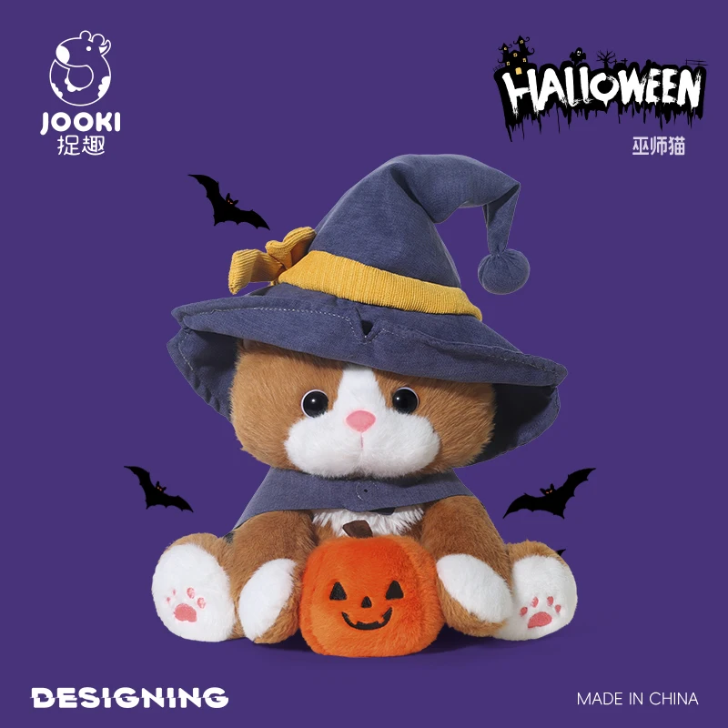 

Jooki Wizard Kitten Series Stuffed Plush Dolls Soft Texture Cute Sleep Companion Doll Witch Hat Cat Pillow Halloween Decor Gift