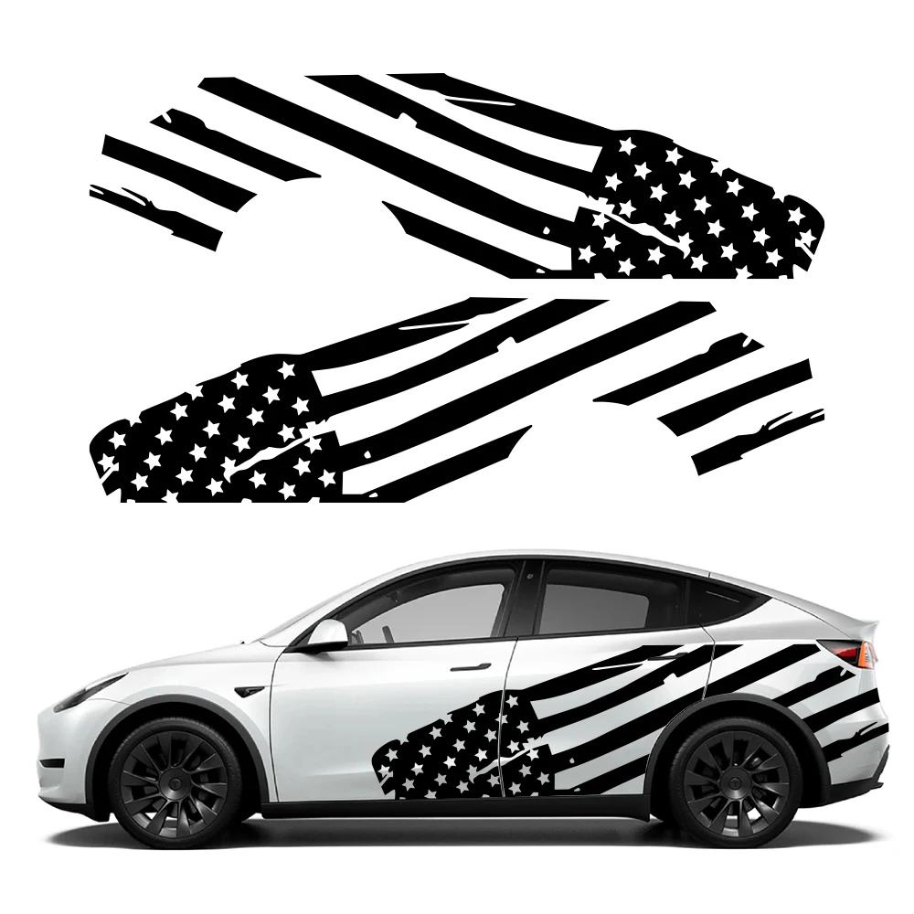 American Flag Graphic Sticker for Tesla Model Y 2017-2023 2PCS Car Side Door Sticker Vinyl Sticker Car Tuning Accessories