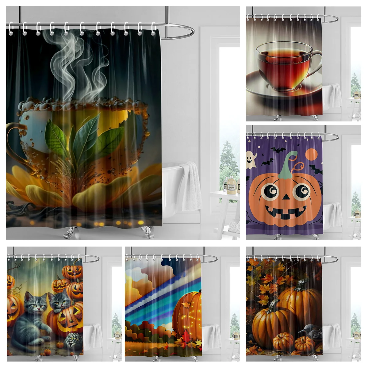 Home decoration shower curtains for bathroom waterproof curtain fabric Modern Nordic style Living Room Halloween Autumn Pumpkin