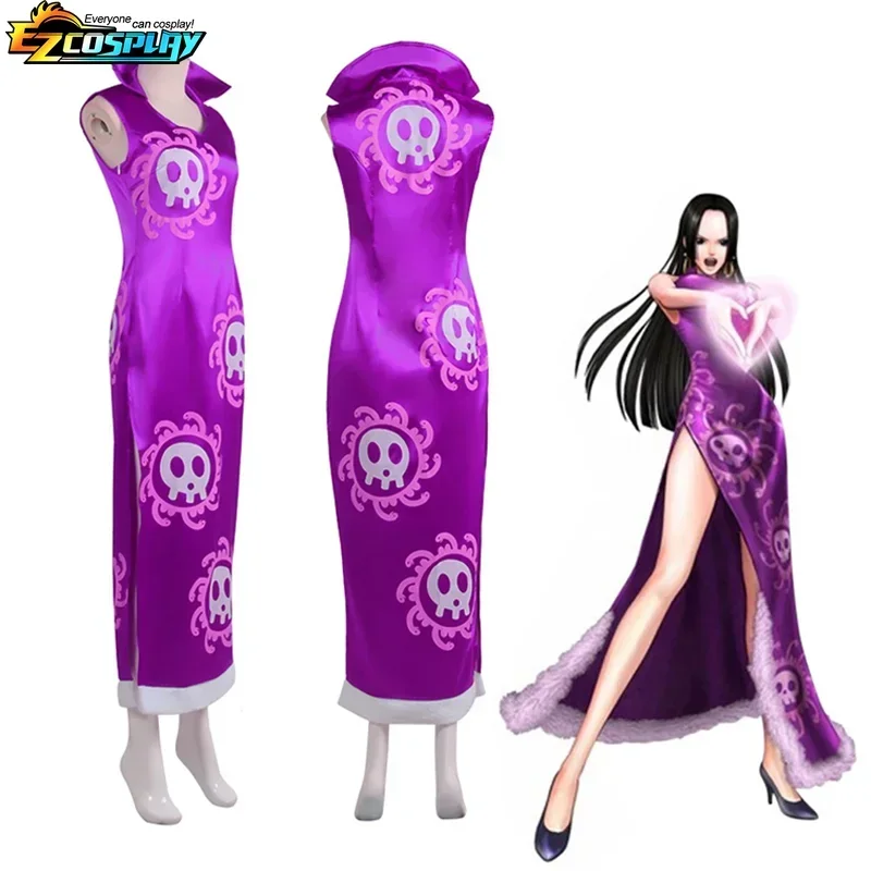 Boa Hancock Cosplay kostium anime Kimono fioletowa sukienka Cheongsam płaszcz kobiety Halloween przebranie Cheongsam jednolite garnitury ﻿