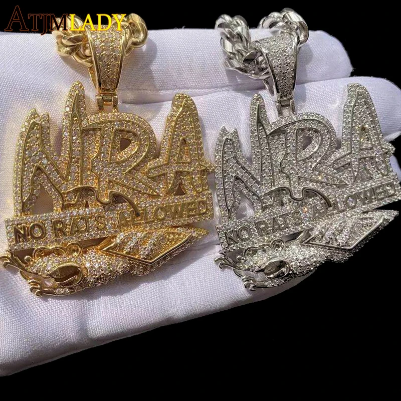 2024 Two Tone Hip Hop Micro Pave Cubic Zircon Letters NO RATS ALLOWED Pendant Luxury Iced Out Bling NRA Necklace For Men Jewelry