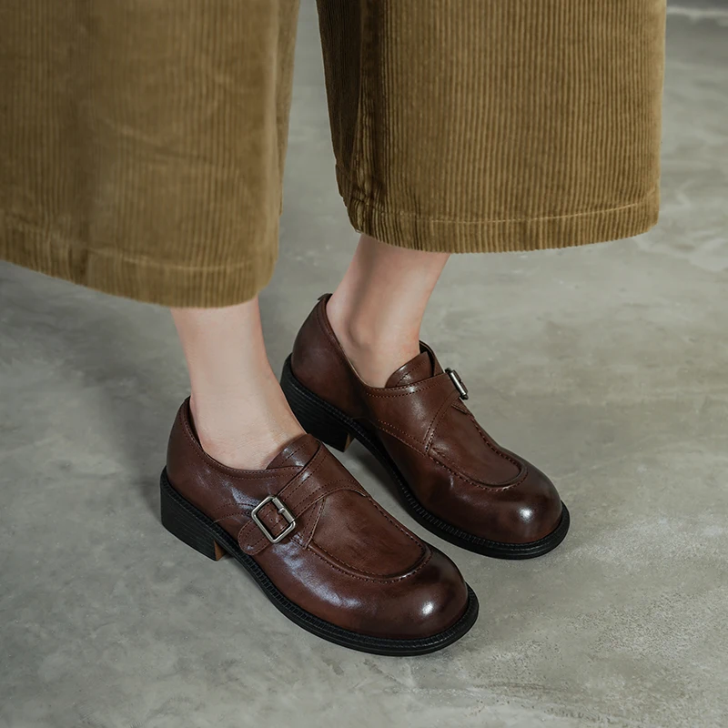 2026 Women's Loafers Shoe Strap-lock Anti-slip Slip-on Women Shoes Spring and Autumn British Style Leather Shoes Female Pumps