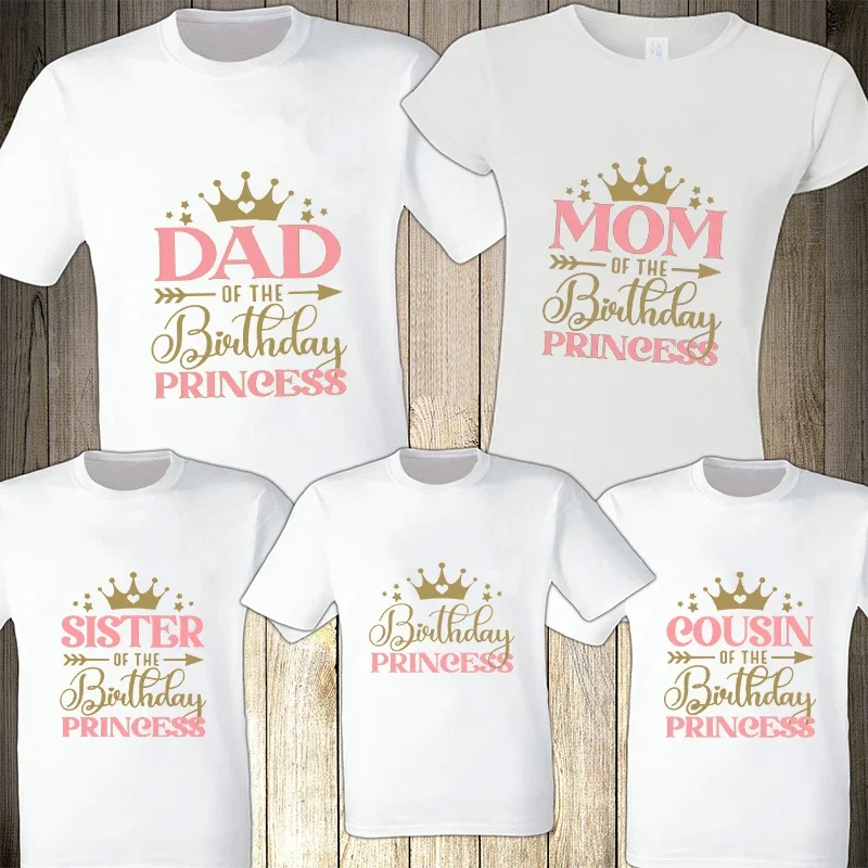 Birthday Princess Girls Party T-shirt Family Gathering Matching Sibling Tees White Unisex Kids Clothing Crown Graphic Y2k Tops