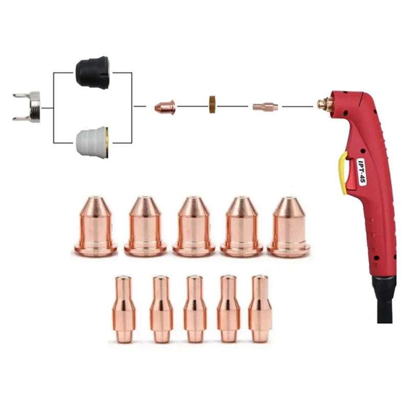 

AB33-Plasma Cutting Consumables 56576 Tip 56811 Electrode 56255 Suitable For Harbor Freight Titanium 45A Plasma Cutter 13Pc