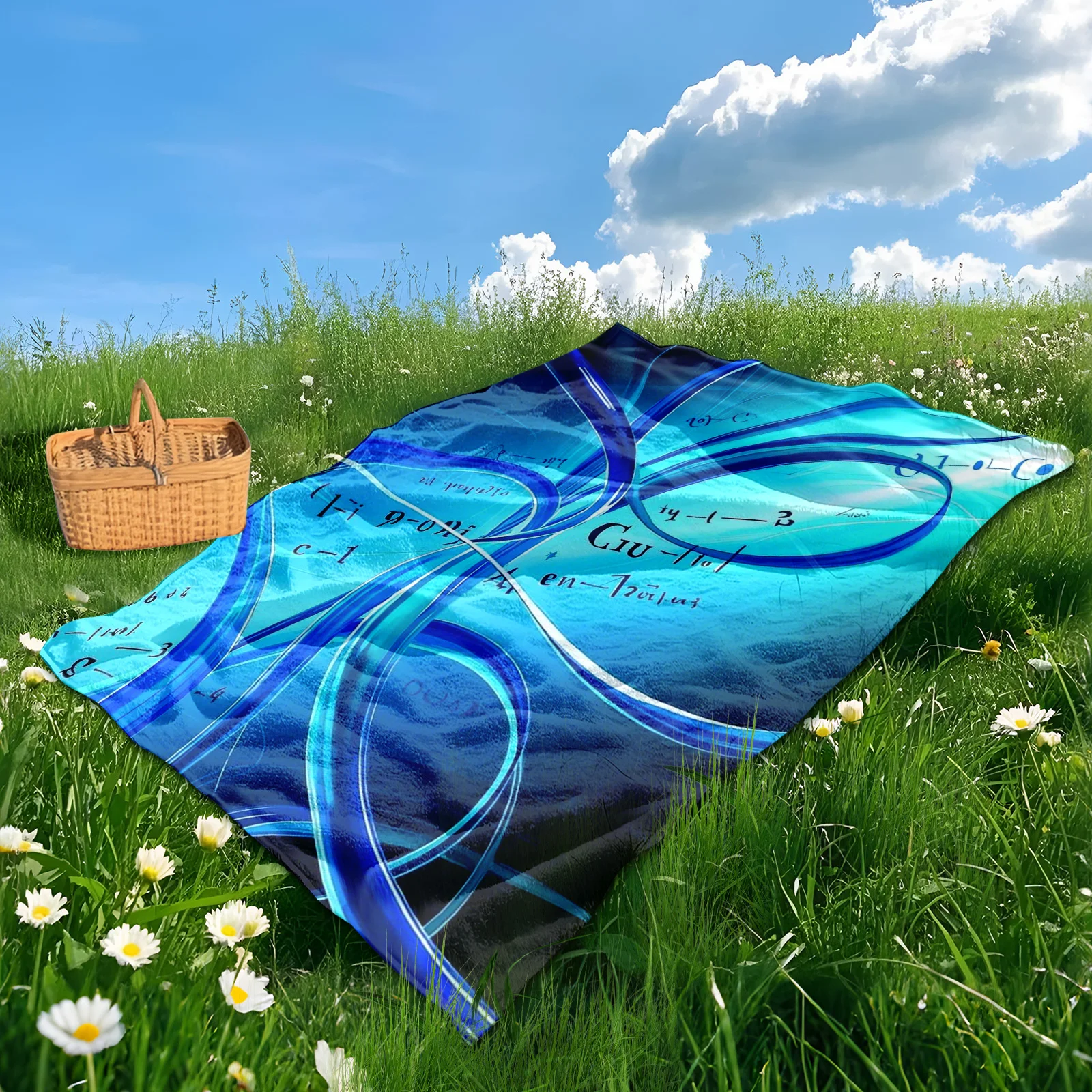 Blue And White Line Formula Outdoor Blanket For Camping Travel And Outdoor Activities Durable