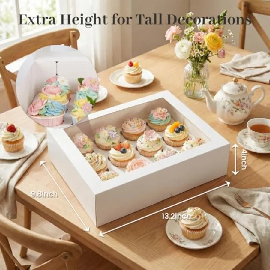 12 Count Cupcake Boxes, 6PCS Cupcake Container with Window Boxes Holding 72 Pastry Box for Birthday Holiday Party Bakery Suppli
