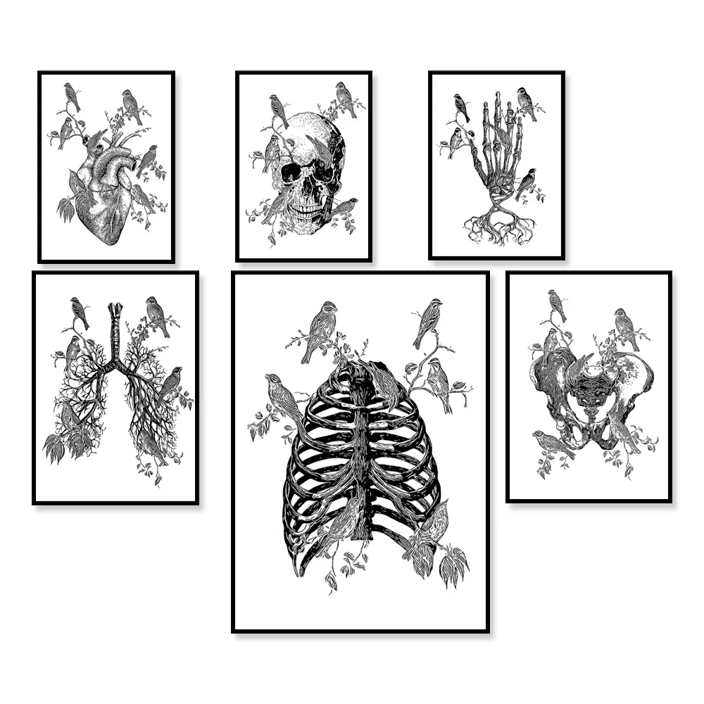 Anatomy Art Skull Anatomy Heart Bronchial Tree Chest Pelvis Gothic Art Clinic Decoration Tattoo Idea Poster