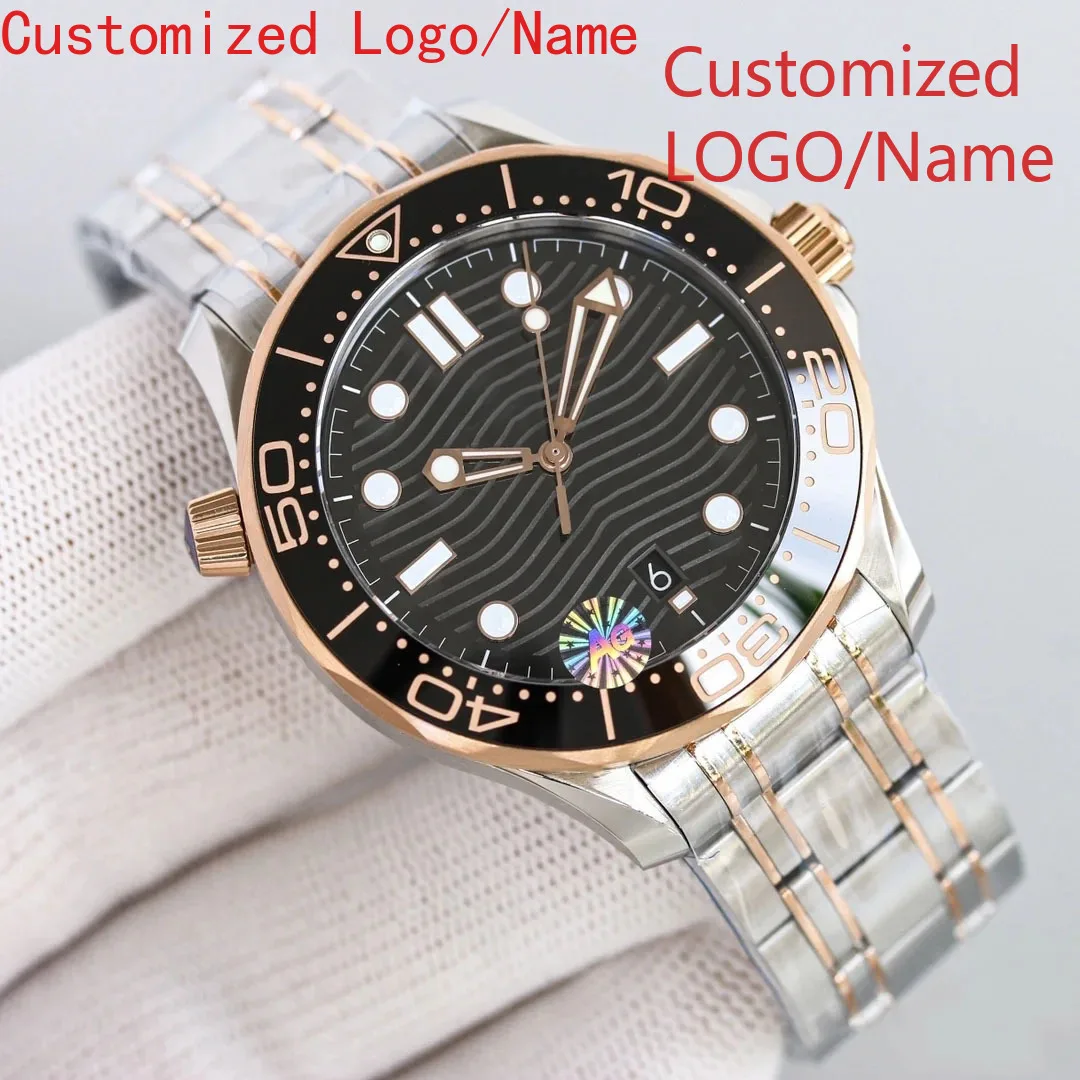 الرجال الساعات الميكانيكية التلقائية الفولاذ المقاوم للصدأ سوار عارضة التقويم الأسود الأزرق السيراميك ساعة اليد حسب الطلب