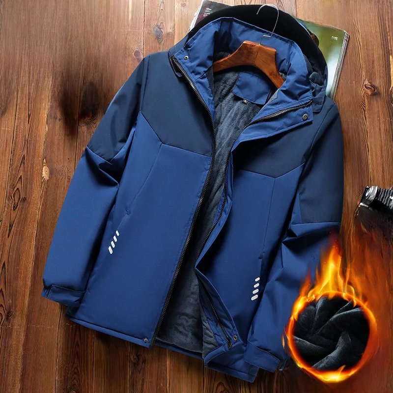 

Men's Outdoor Casual Sporty Workwear Jacket with Removable Hood Thickened Autumn Winter Polyester Fiber Zipper Closure Warmth