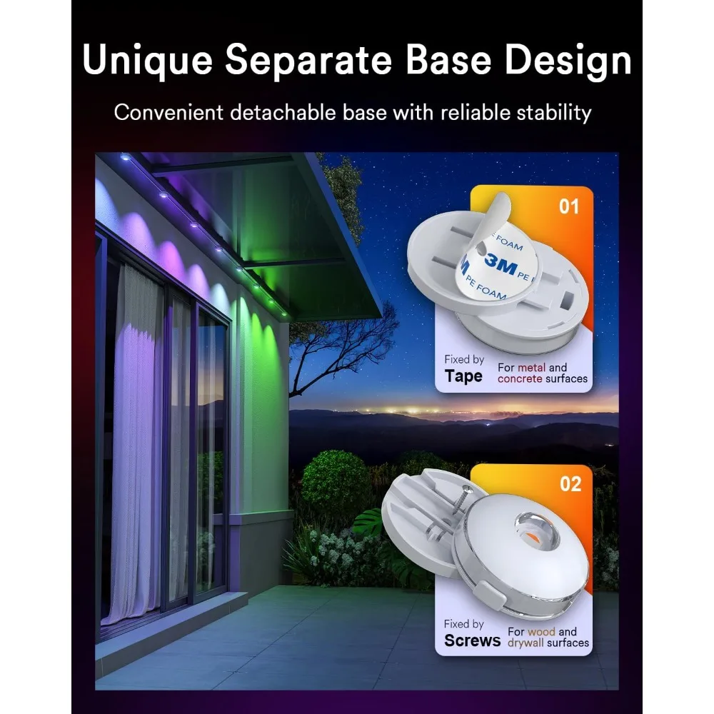 

Permanent Outdoor Lights Max 158ft with 120 LED Eave Lights RGBAICW 7200lm, IP67 Waterproof, IC Control