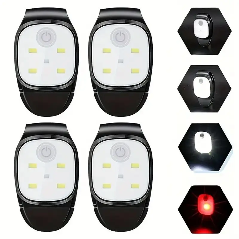 [A92P!】 4PCS LED Clip Flashlight USB Rechargeable Clip Cap Hat Light Night Running Safety Warning Light Portable Headlight