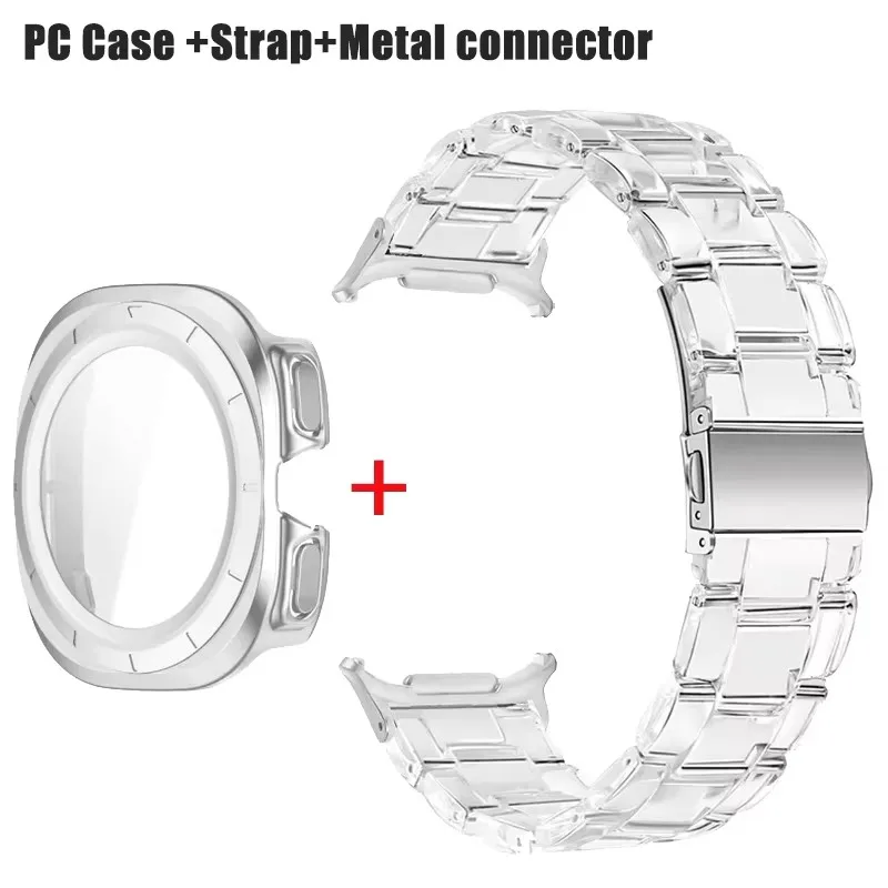 

For Galaxy Watch 7 Ultra 47mm Bracelet+Cover for samsung galaxy watch 7ultra 47mm Clear Resin watch strap PC+Tempered glass film