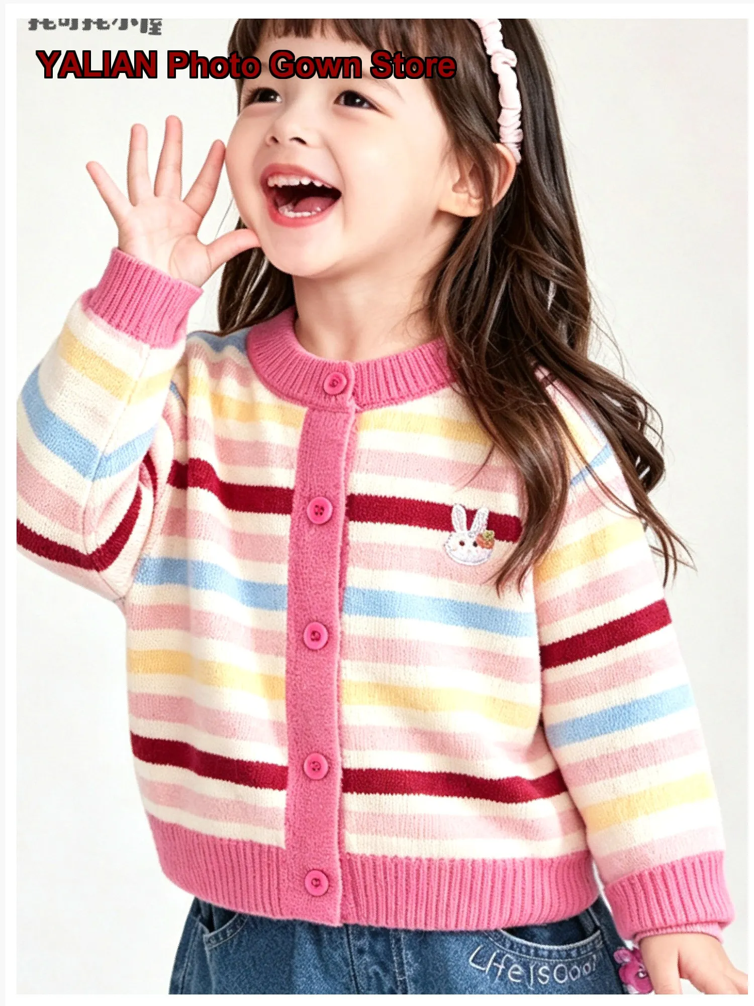 Girls Knit Fall Outfit Baby Kids Spring Autumn Stripe Sweet Top Coat 10A Anti-Pilling