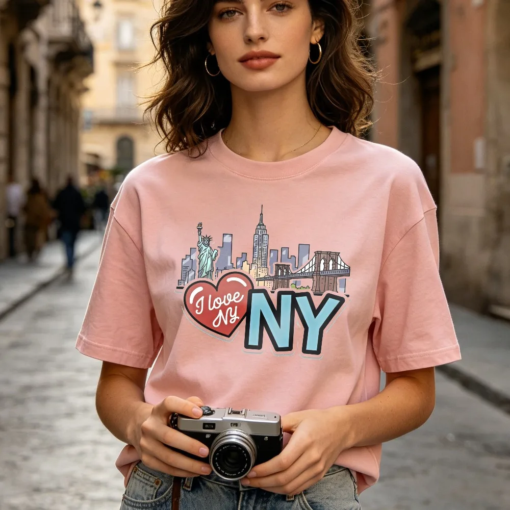 I Love NY Heart Graphic Tee New York Skyline Bridge Iconic Travel Souvenir Unisex Cotton Shirt Fashion Breathable Summer Shirt