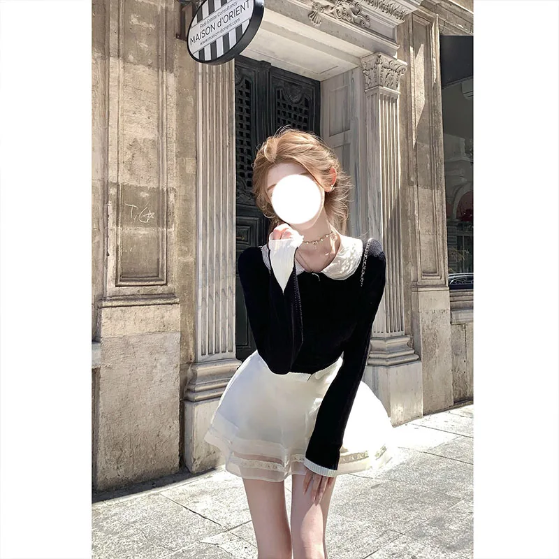

Korean Style Summer 2025 Slimming Doll Collar Knitted Top And Short Skirt Set Women's Fashion College Style Ensemble