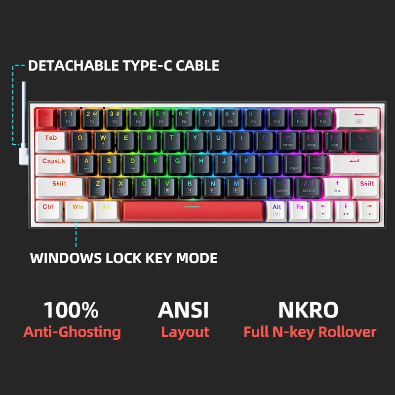 Thunderobot K63 Tastiera meccanica cablata Layout ANSI con tasto Arrow Tastiera da gioco al 60% 63 tasti sostituibili a caldo