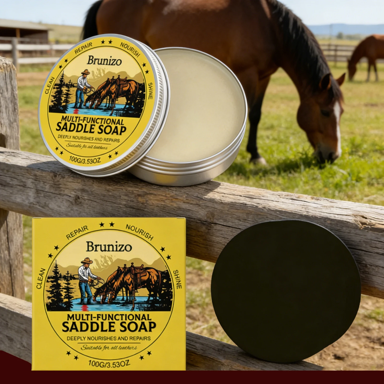 Saddle Soap for Leather with Sponge Leather Soap To Soften & Protect Leathercraft for Car Seat Couch Shoe Purse Boot Bag 3.53oz