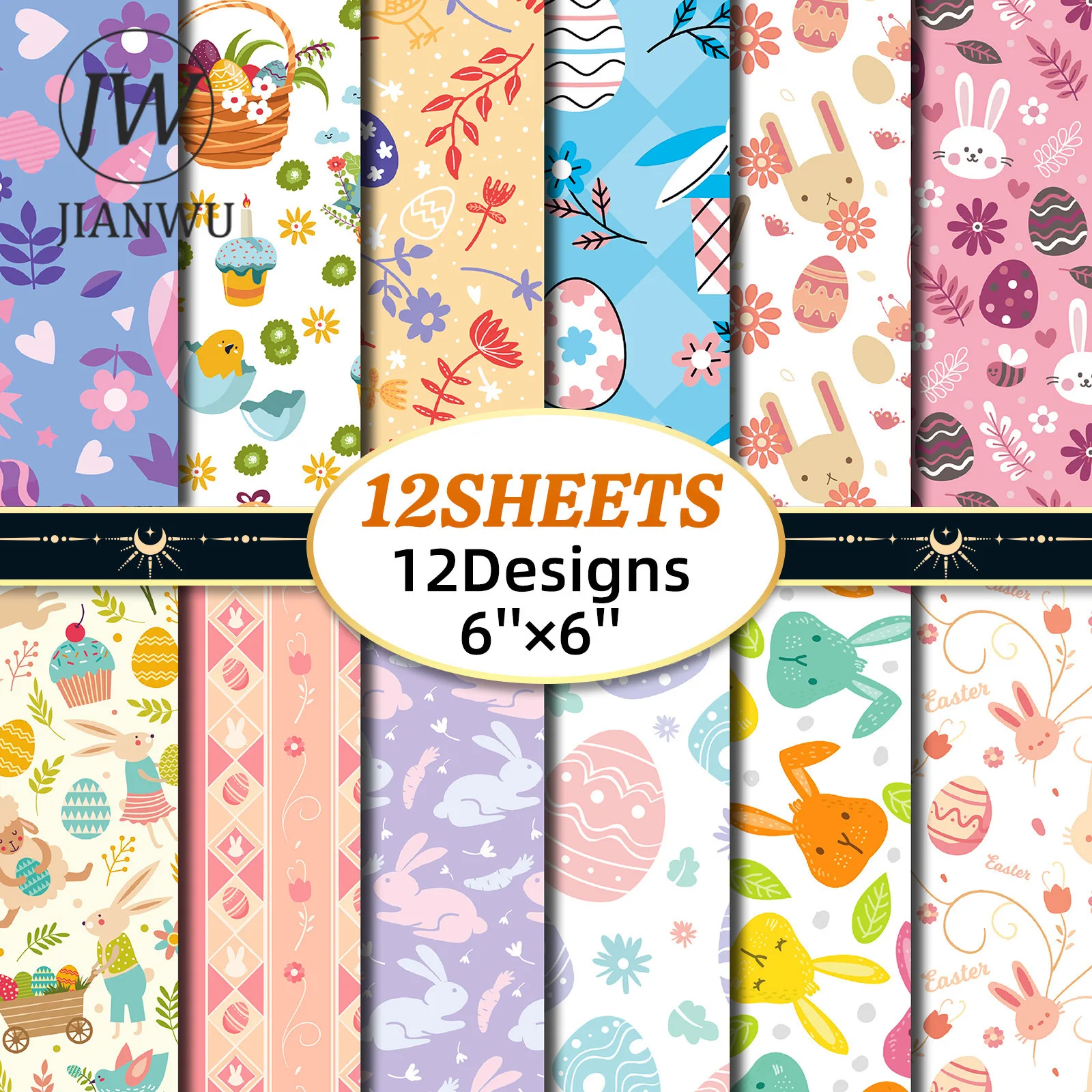 JIANWU 12 Sheets/set Kawaii Rabbit Flower Landscape Collage Scrapbooking Material Paper Creative DIY Junk Journal Stationery