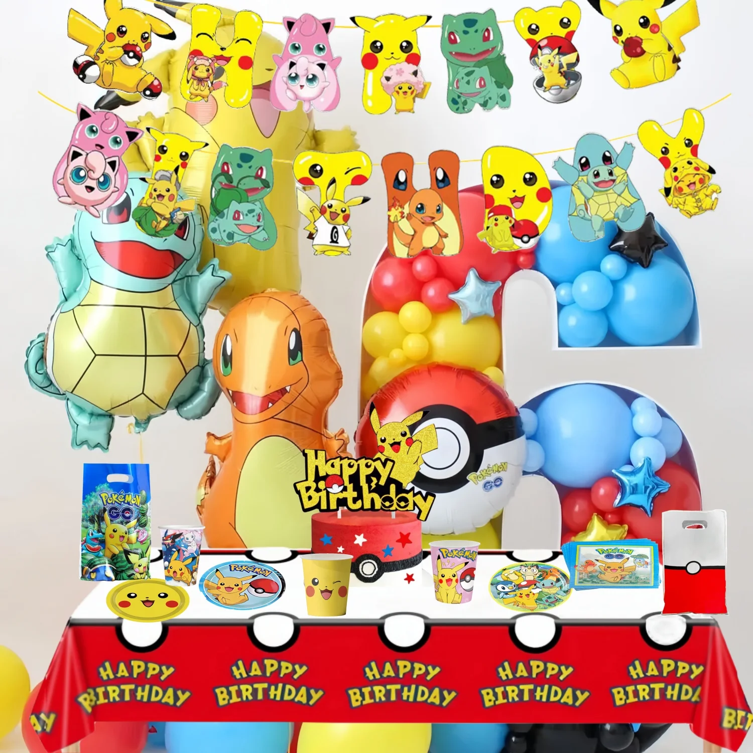 Pokemon Dekoracja urodzinowa Pikachu Obrus Kubek Talerz Serwetka Torba na prezent Baby Shower Dzieci sprzyja Prezenty na przyjęcie