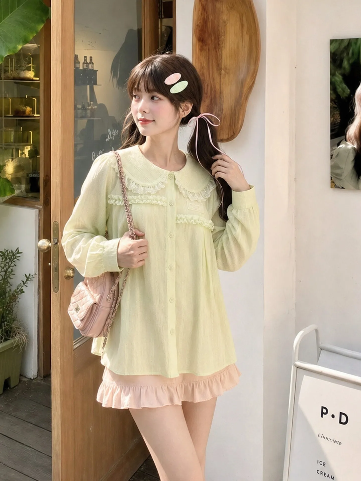 Sweet Style Pure Cotton Loose Long Sleeve Doll Collar Shirt Women's New Style Autumn Top Breathable Comfortable Anti-Wrinkle