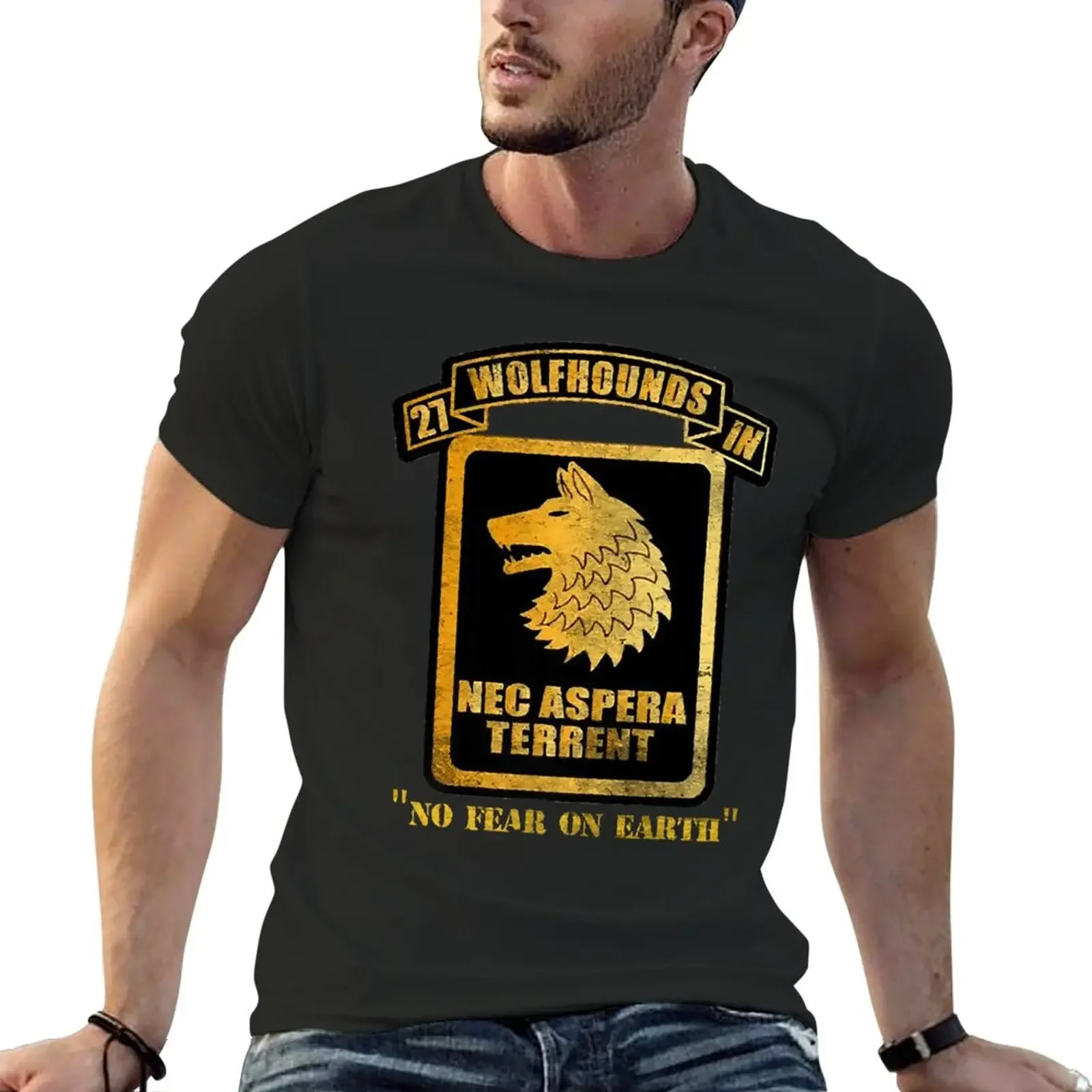 

New 27th Infantry Regiment Wolfhounds Nec Aspera Terrent T-Shirt man clothes new edition t shirt men clothes