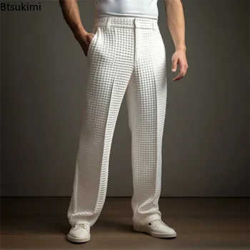 New 2026 Men's Elegant Waffle Suit Pants Solid Loose Straight Trousers Business Social Dress Pants Casual Vacation Pants for Men 3 New 2026 Men's Elegant Waffle Suit Pants Solid Loose Straight Trousers Business Social Dress Pants Casual Vacation Pants for Men 3