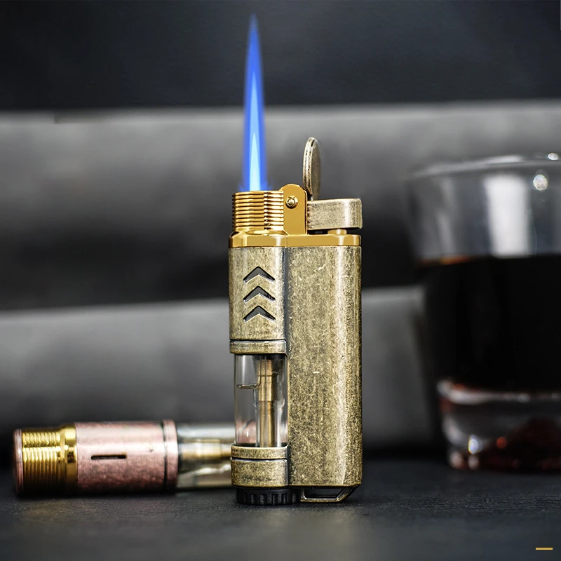 

Retro Torch Lighter, Windproof Jet Flame Cigarette Lighter, Refillable Butane Lighter with Visible Fuel Window, Lighters Smoking