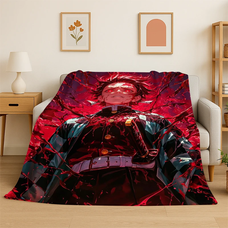 Cartoon Demon Slayer Anime Kamado Nezuko Tanjirou Flanelldecke, weiche, warme Decke für Schlafzimmer, Wohnzimmer, Bett, Reisen