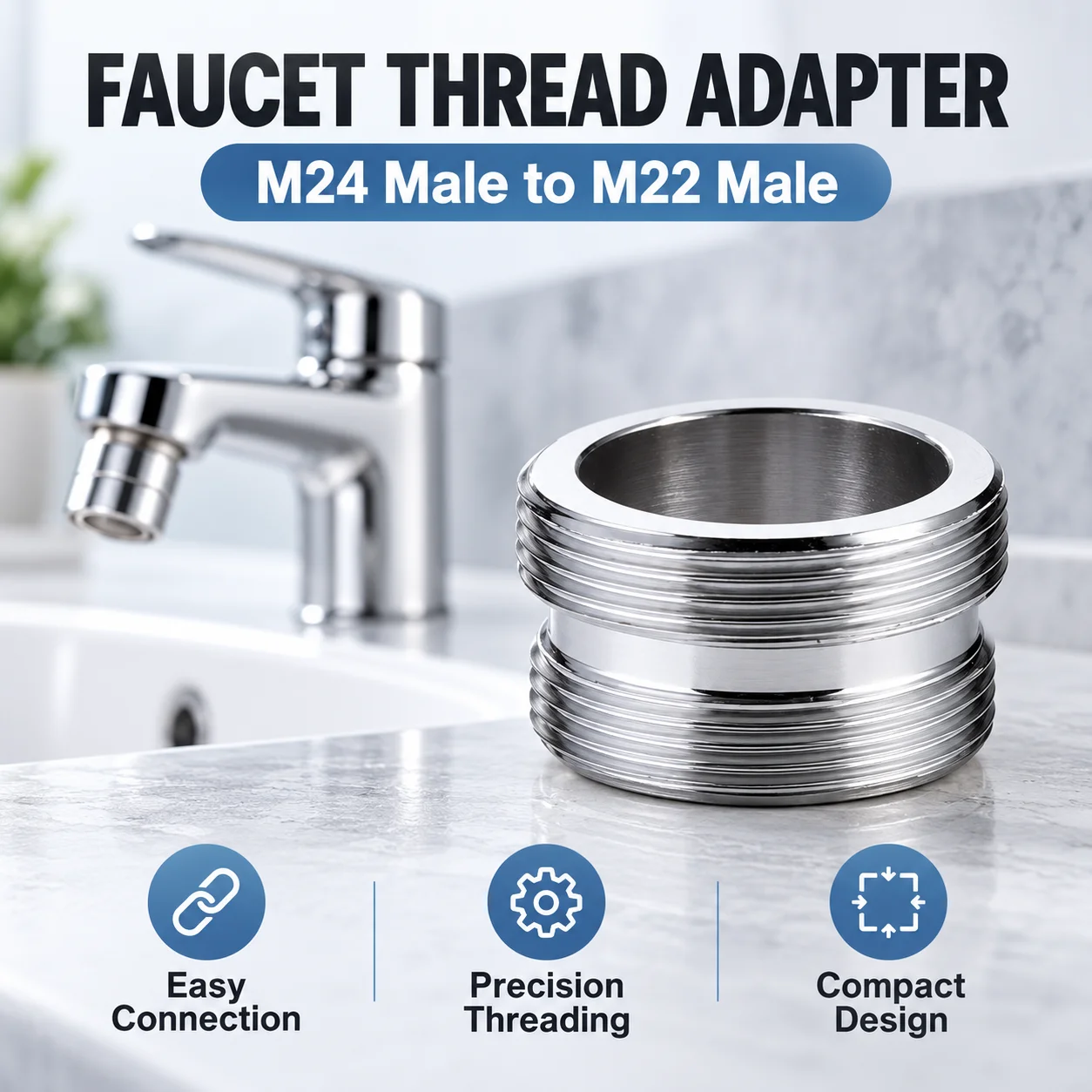 5pcs/10pcs M24 to M22 Male Thread Faucet Adapter Universal Tap Connector Converter For Sink Faucet Aerator Replacement