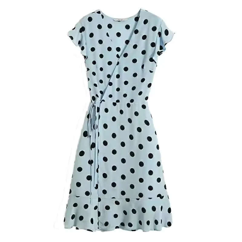 

2024 Mulberry Silk Summer Vestidos Elegantes Para Mujeres Casual Sleeveless Polka Dots Dress Print