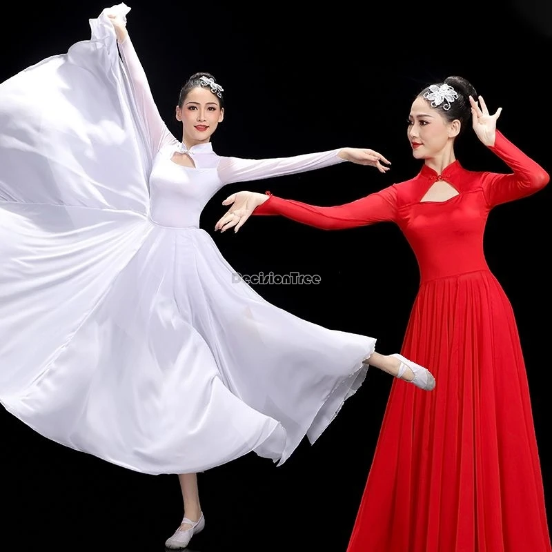 2024 classical dance costume women elegant modern dance chinese style new big hemline long sleeve elegant performance dress w797