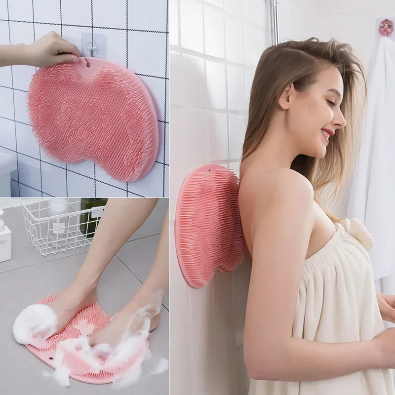 Silicone Exfoliating Back Scrubber Massage Scraper Non-Slip Bath Scrub Pad Foot Shower Brush Bathroom Tool Shower Back Scrubber