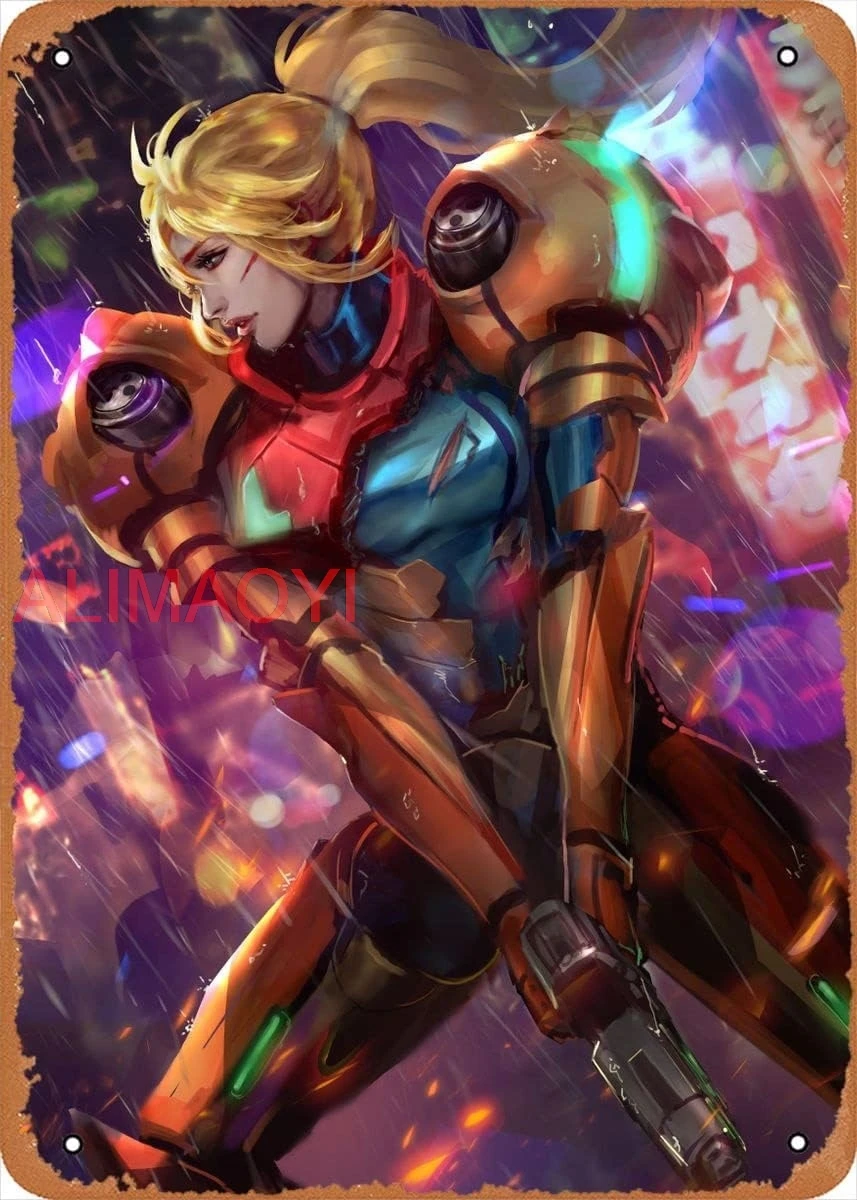 Anime Metal Poster Retro Wall Art Decor Games figure Metal Poster Retro Wall Art Decor Samus Tin Sign - 8 X 12 Inches good good