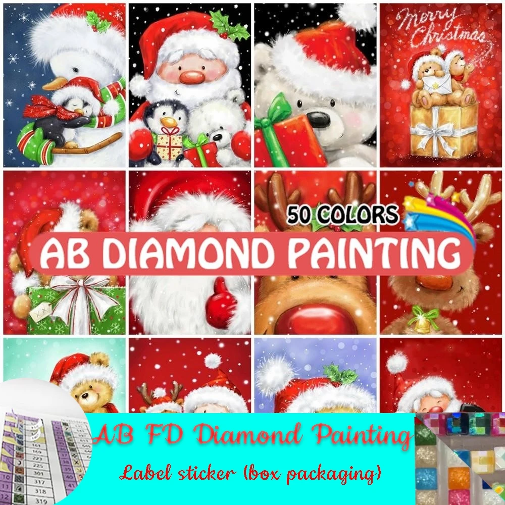 Drill AB FD Diamond Painting Santa Claus 5D Cartoon Elk Cross Stitch Embroidery Mosaic Needlework Christmas Deer Home Decoration