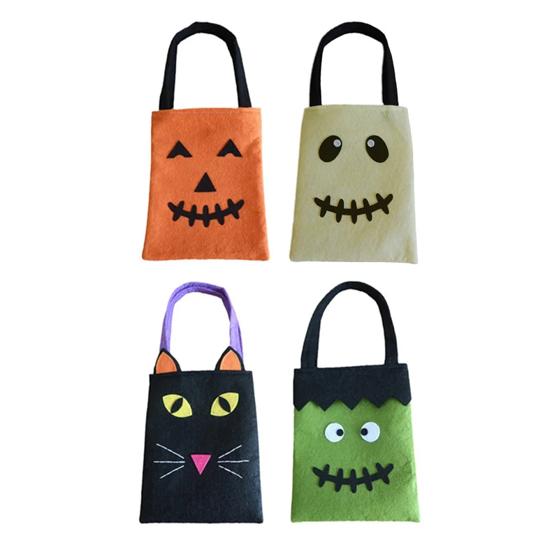 Halloween Ghost Festival Gift Candy Bag Pumpkin Black Cat Wizard Tote Bag For Halloween Candy Snacks Cookies Packing Handbag