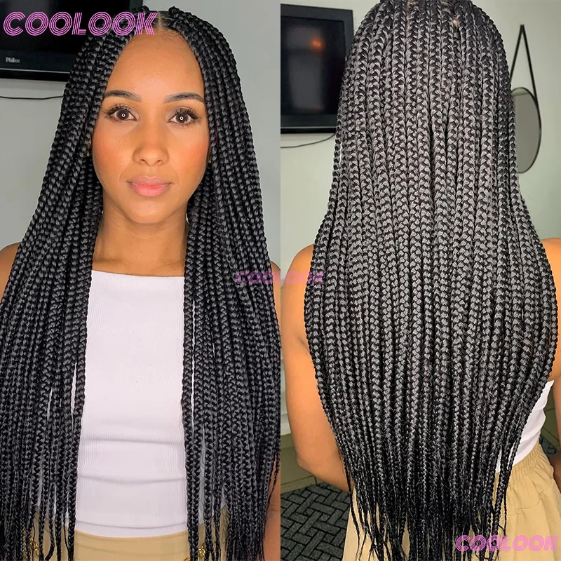 36" Synthetic Full Lace Braided Wigs For Balck Women Knotless Box Braid Wig Braid African Braided Wigs Cornrow Braids Lace Wigs