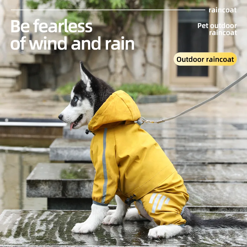 

Towable Dog Four Legged Raincoat Waterproof for Large Medium and Small Dog Going Out on Rainy Days Reflective Strip Pet Raincoat