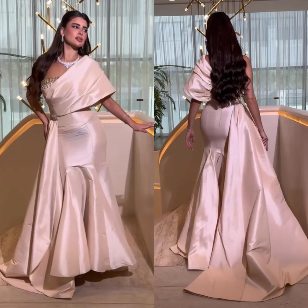 

Customized Formal Sequined Pleat Mermaid Off-the-shoulder Long Dresses Bespoke Occasion Exquisite Simple
