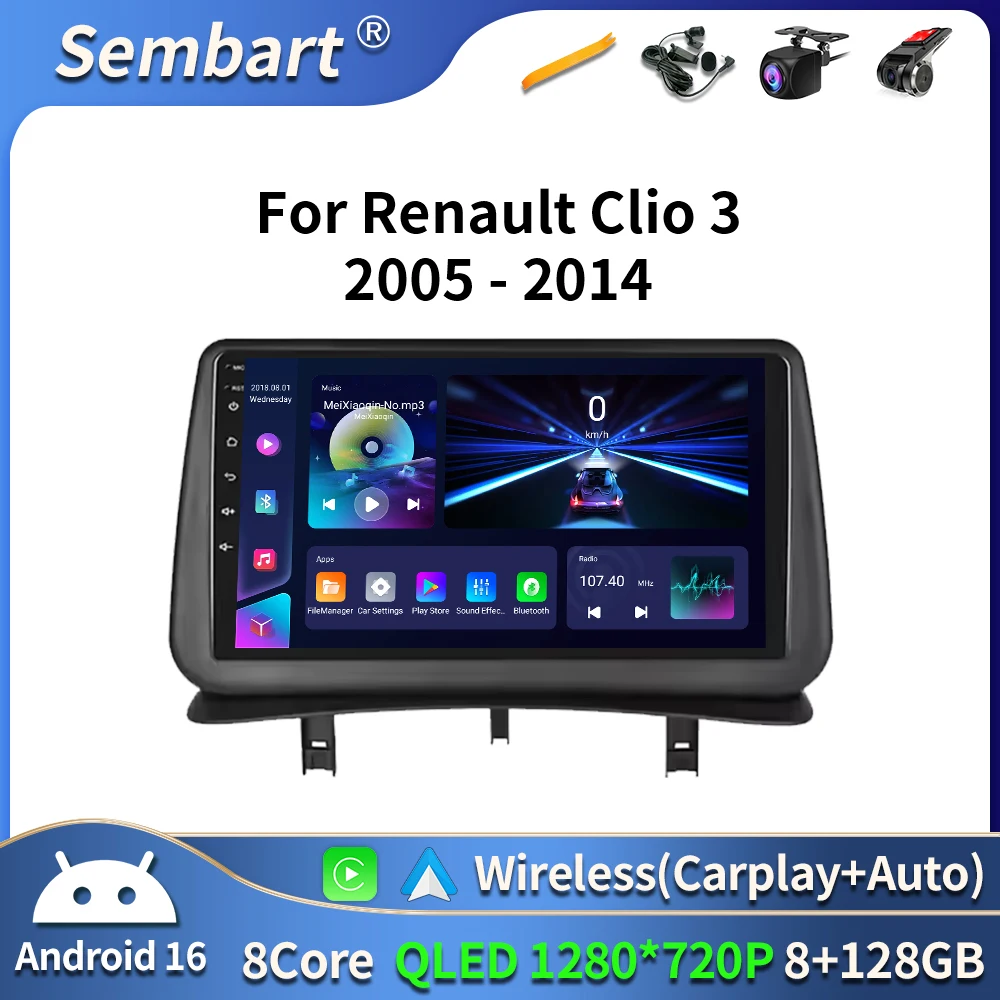 

Android 16 Car Radio for Renault Clio 3 2005-2014 Wireless CarPlay Android Auto 4G Multimedia Player Navigation GPS Autoradio