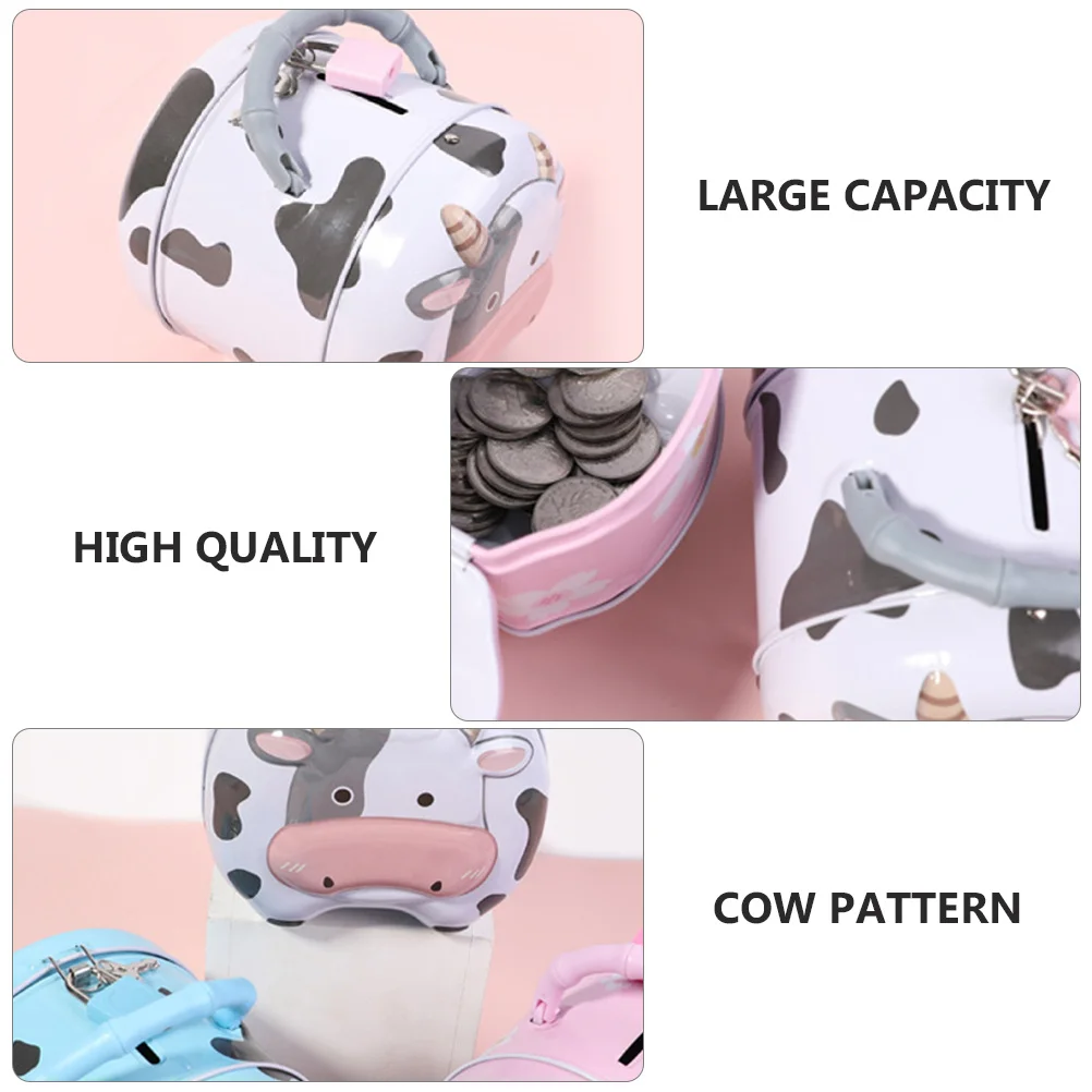 

Tinplate Saving Box Milk Cow Design Piggy Bank for Child Birthday Gift Funny Cartoon Calf Money Tin with Easy-Open Lid Bright