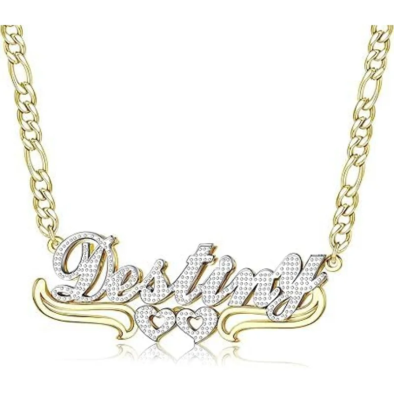 

Double Plated Personalized Name Necklace, 18K Gold Plated Nameplate Pendant for Women Men Hypoallergenic Elegant Gift