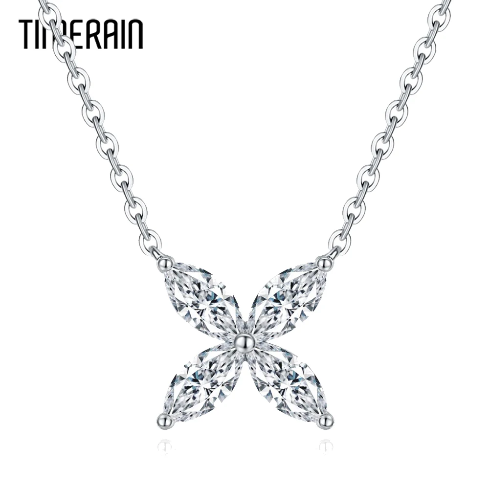 

Four-leaf Clover Full Moissanite Necklace For Women S925 Sterling Silver 3*6mm Horse Eye Cutting Diamond Clavicle Chain Jewelry