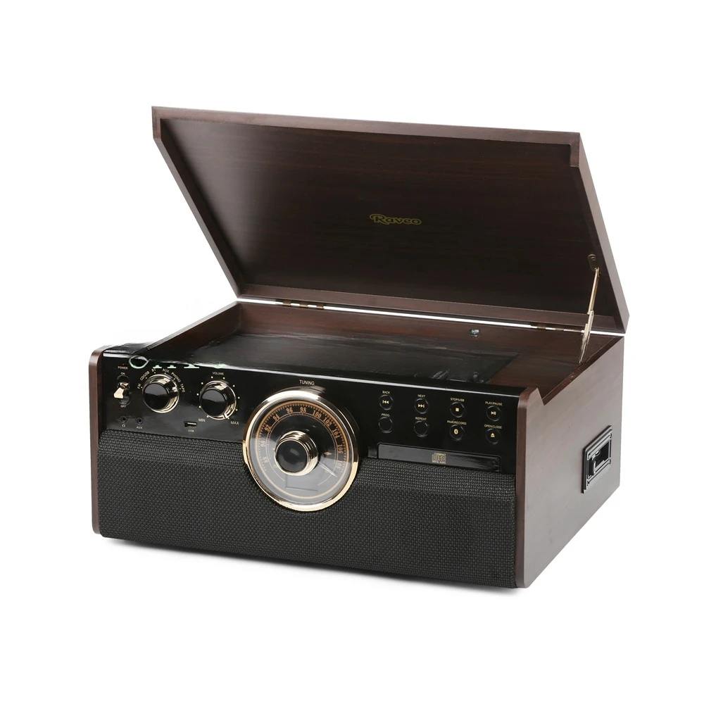 Cassette FM Radio Vinyl Record Player with CD Turntable USB SD Wireless Gramophone