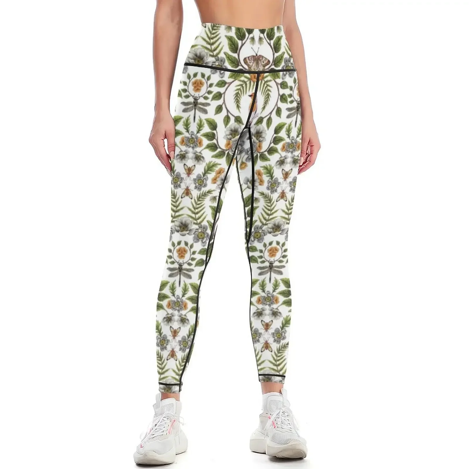 

Spring Reflection - Floral/Botanical Pattern w/ Birds, Moths, Dragonflies & Flowers Leggings Jogger pants Womens Leggings