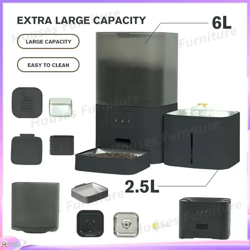 Automatic Pet Feeder with Water Dispenser 6L Large Capacity Smart WiFi Timer for Dogs and Cats Indoor Use Scheduled Meal
