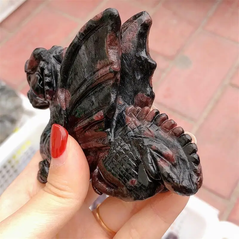 Natural Garnet Dragon Carving Gemstone Healing Crystal Reiki Carved Stones Room Office Decoration Gift 1PCS