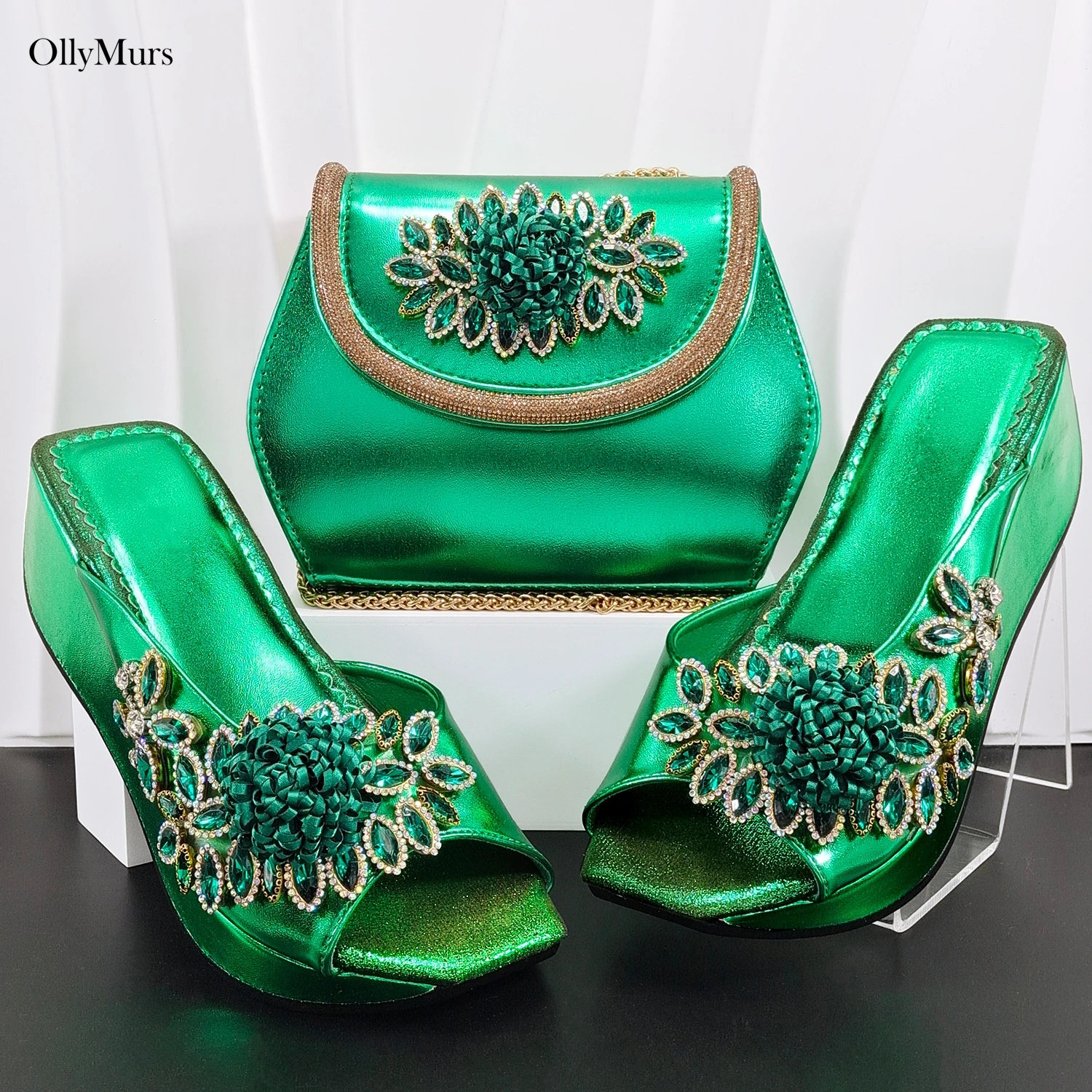 

High Quality Decoration With Crystal Pumps Shoes And Bags Set African Luxury Shoes And Bag Set For Party Larger Than Usual