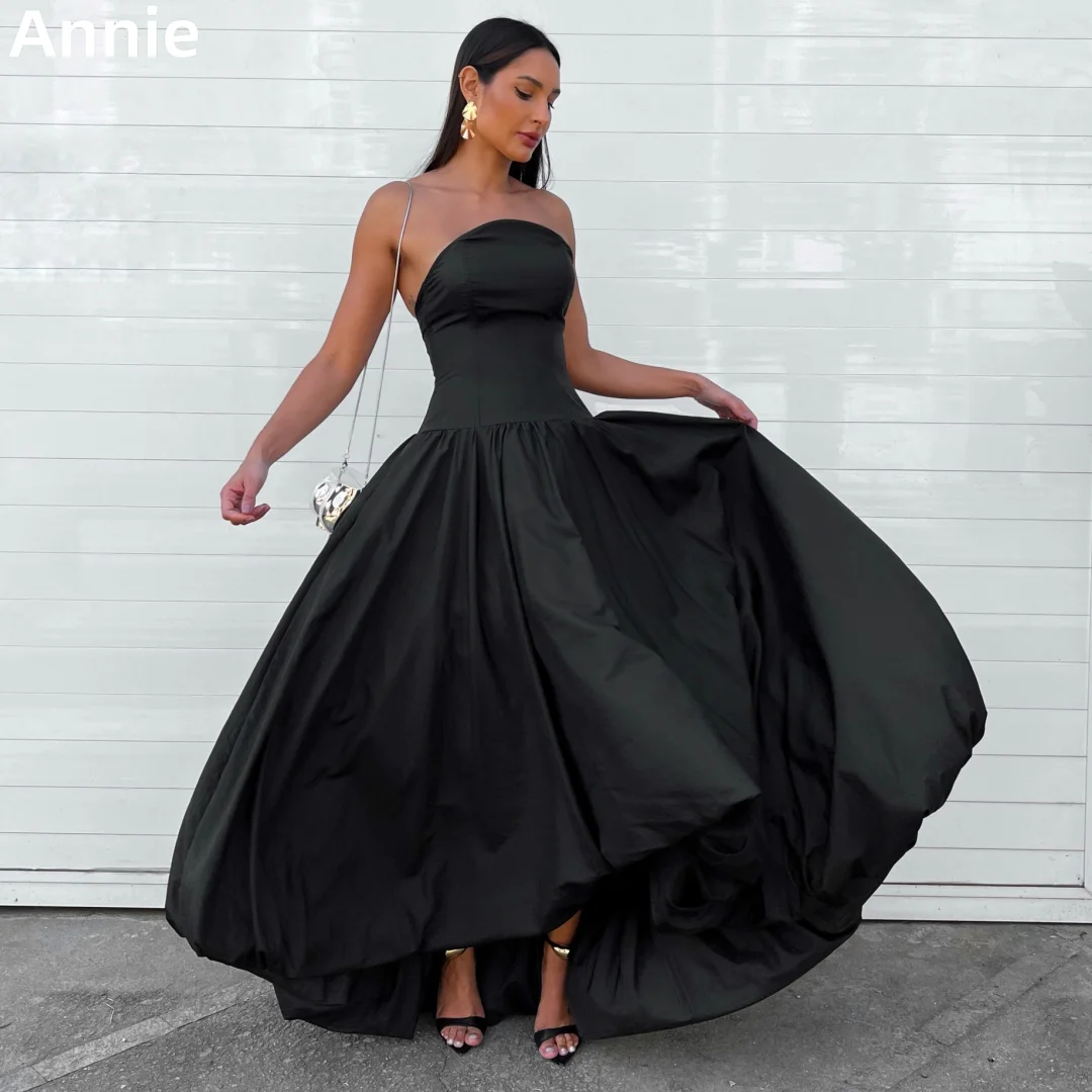 

Annie Sexy Strapless Prom Dresses Black Taffeta Evening Dresses Special Occasion Formal Elegant Party Dress Robes De Soirée